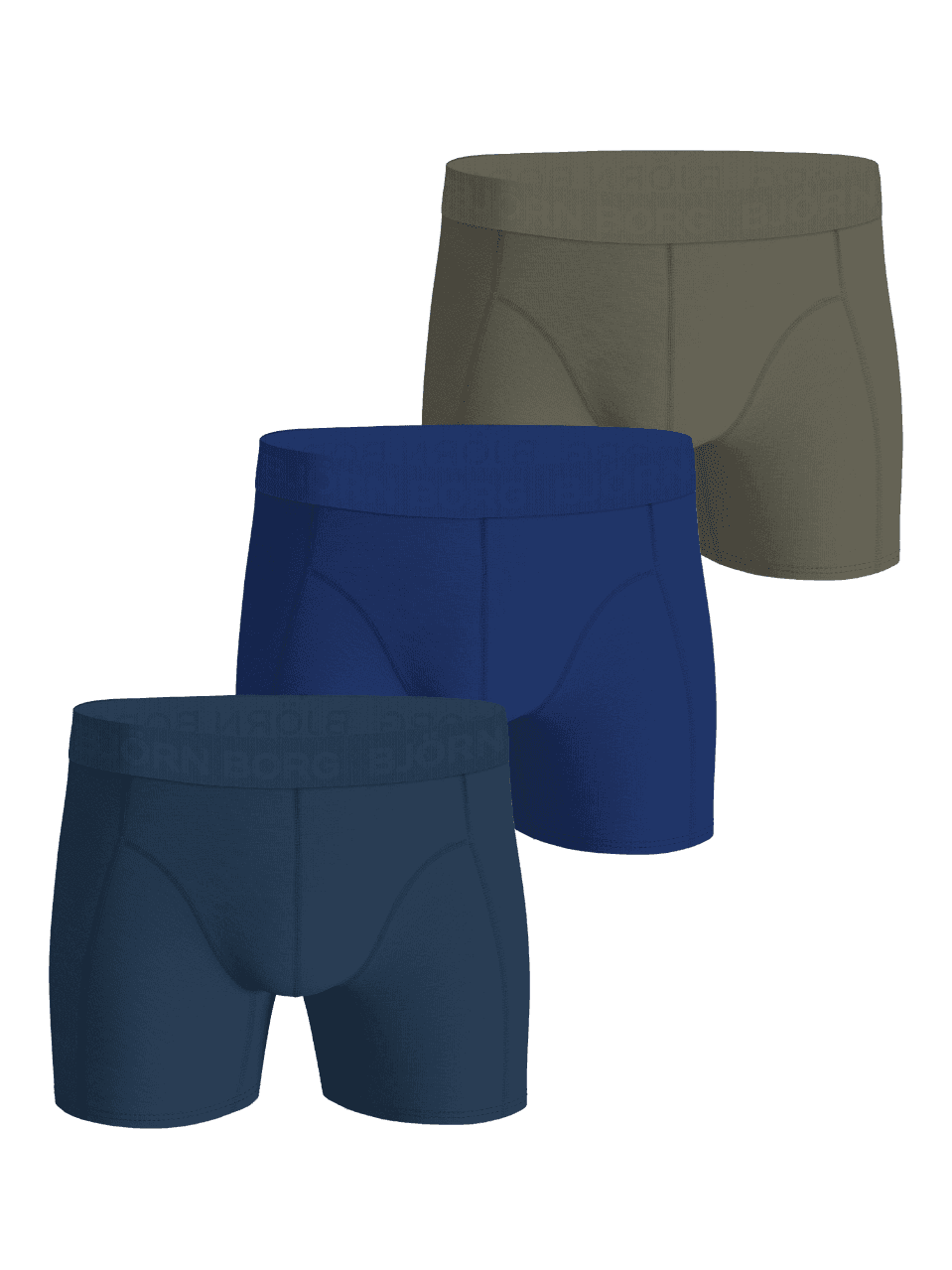 Cotton Stretch Boxers 3-pack: Drei Boxer Briefs in Grün, Blau und Marineblau mit tonalem Mikrofaser-Logobund. - Image 1