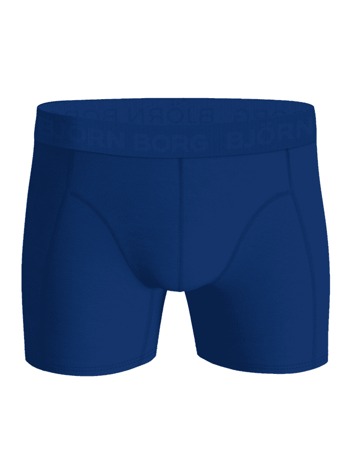 Vue de face du Cotton Stretch Boxers 3-pack bleu en coton extensible avec logo bleu marine sur la ceinture. - Image 4