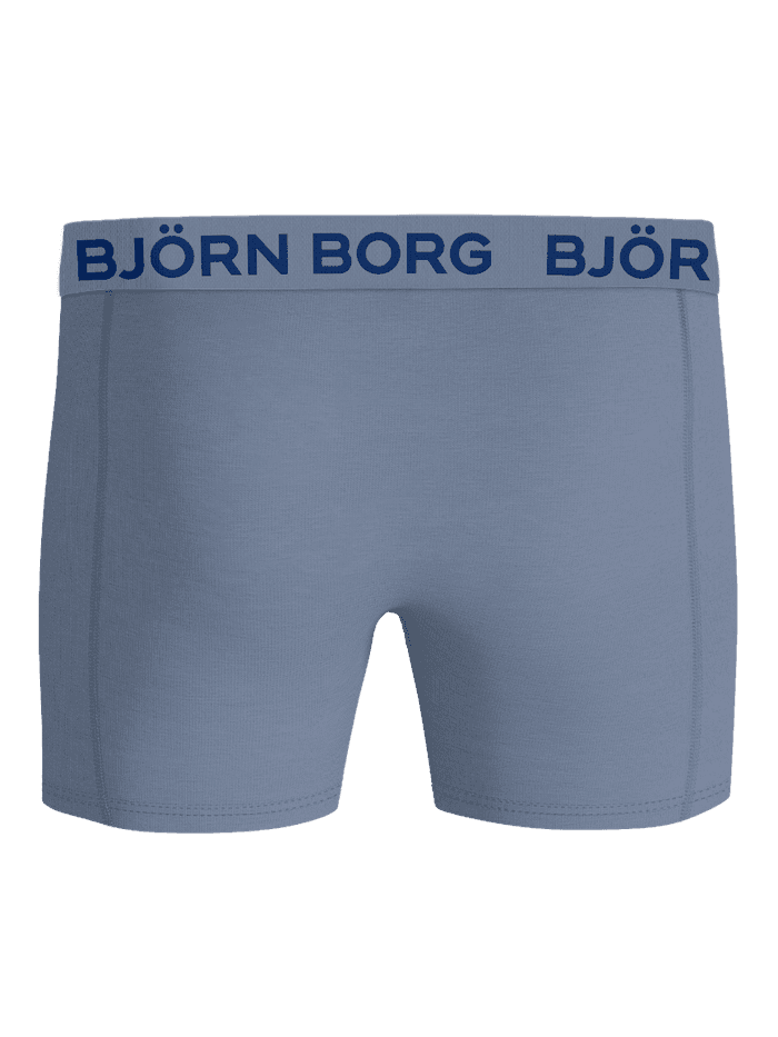 Vue de face du Cotton Stretch Boxers 3-pack bleu en coton extensible pour homme avec logo bleu marine. - Image 3
