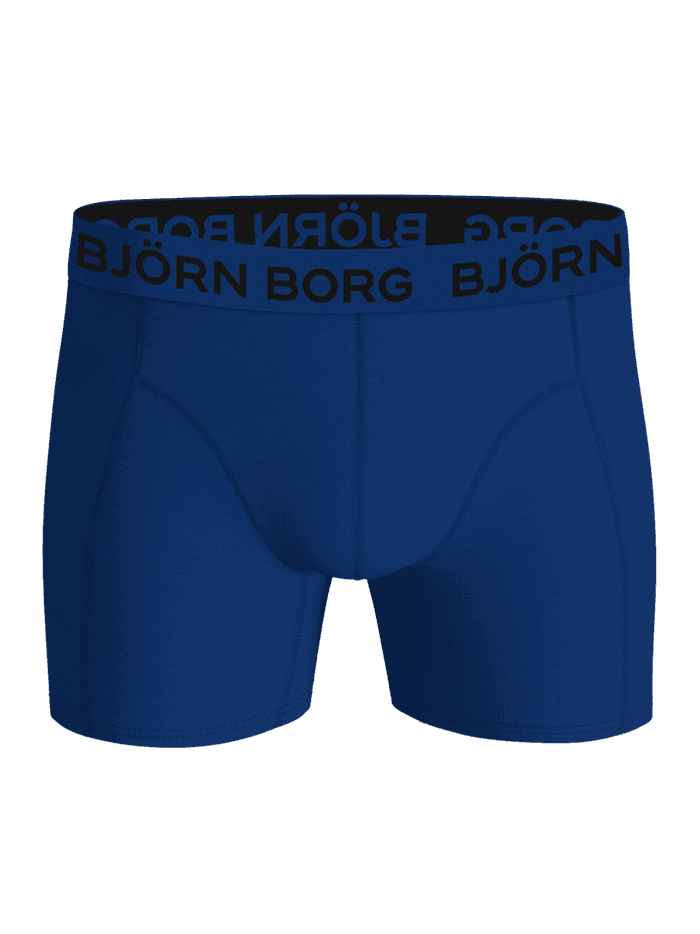 Vue de face du Cotton Stretch Boxers 3-pack en bleu avec une ceinture en microfibre à logo noir. - Image 5