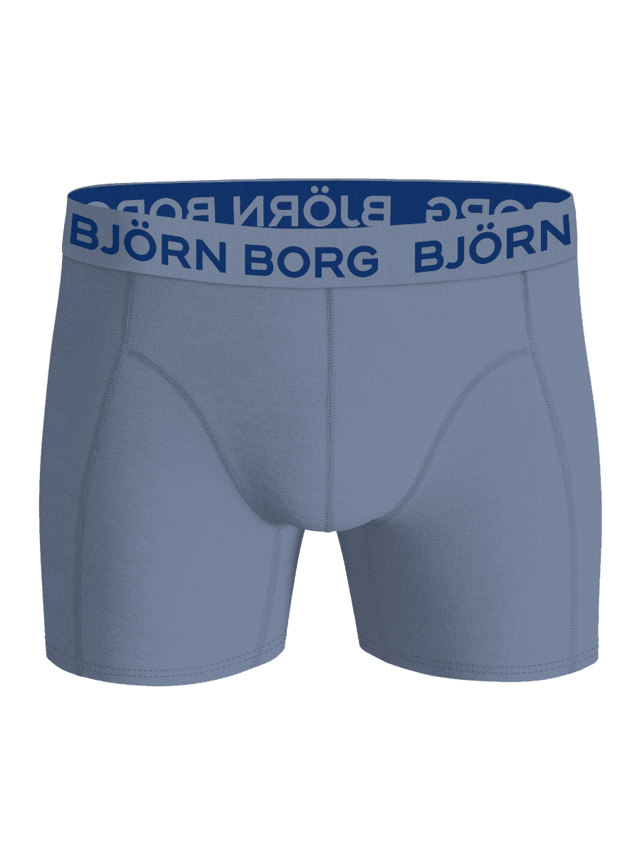 Front view of the blue Cotton Stretch Boxers 3-pack, featuring boxer briefs with a soft microfiber logo waistband. - Image 2