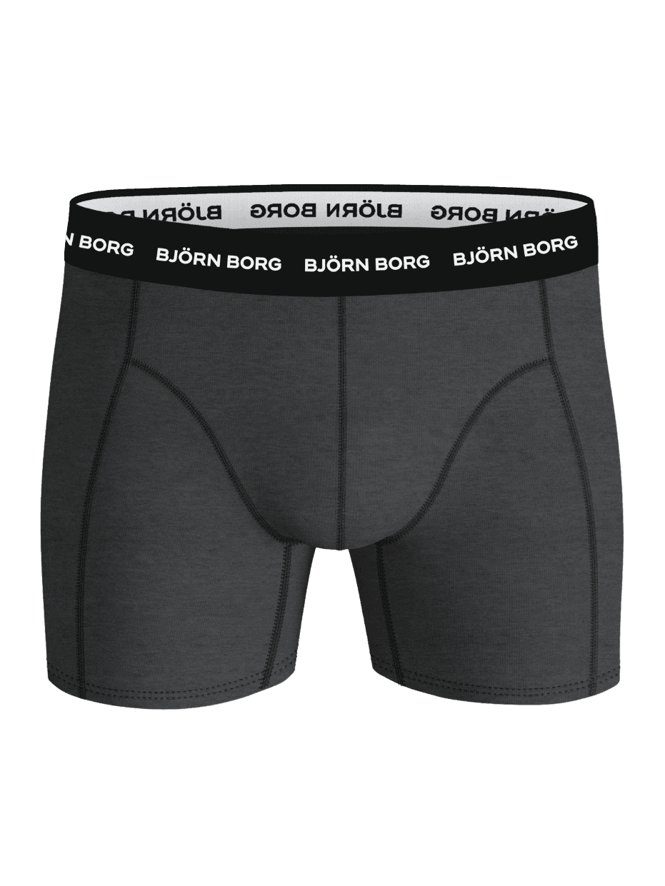 Front view of grey Björn Borg Cotton Stretch Boxers 3-pack boxer briefs with a black and white logo waistband. - Image 5