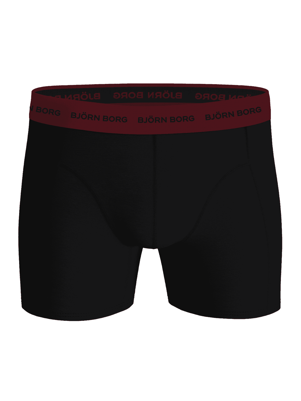 Vista frontal de los Cotton Stretch Boxers 3-pack en negro con cinturilla de microfibra granate y logotipo. - Image 5