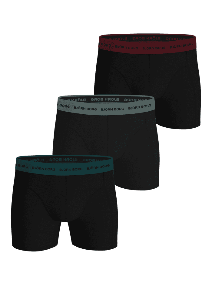 Cotton Stretch Boxers 3-pack featuring black boxer briefs with functional microfiber logo waistbands for everyday style.