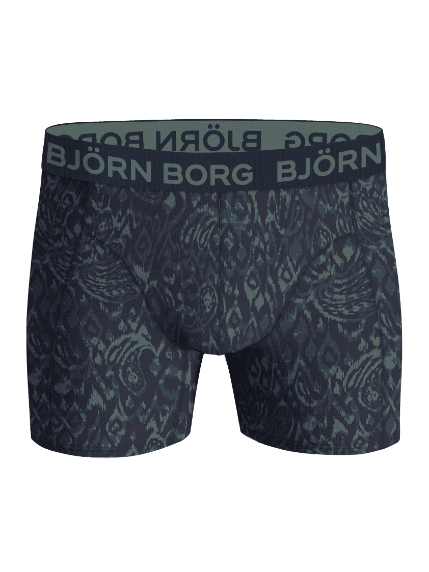 Cotton Stretch Boxers 5-pack featuring a navy and green paisley print boxer brief with a grey Björn Borg logo waistband. - Image 6