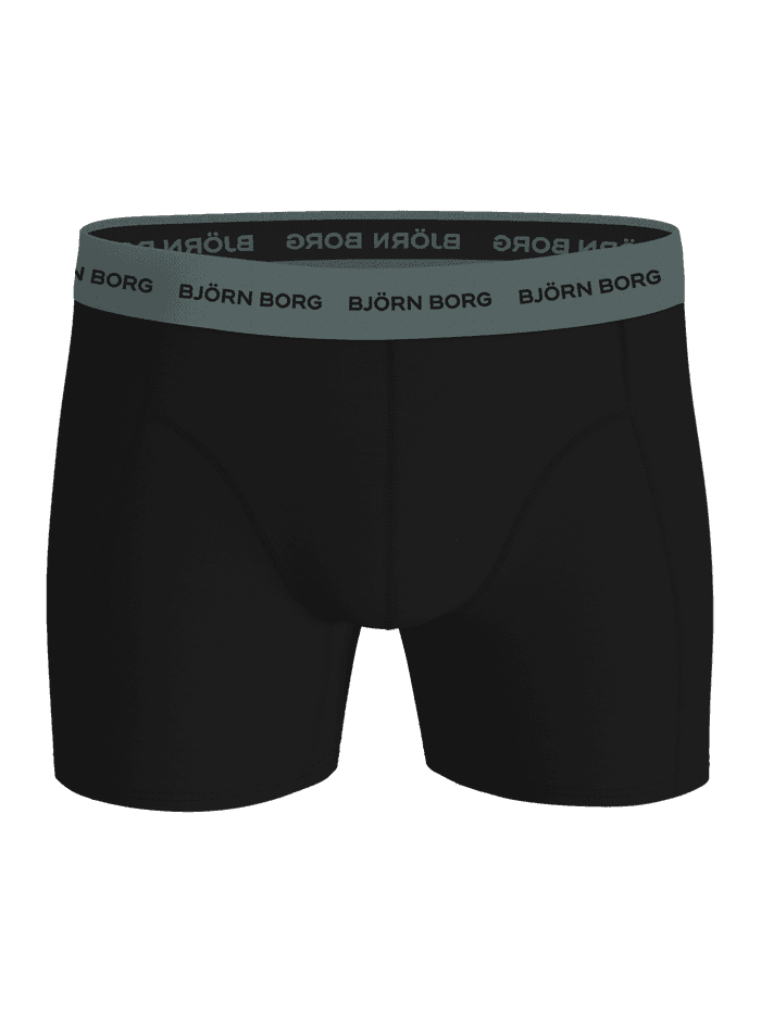 Front view of the black (Black) Björn Borg Cotton Stretch Boxers 5-pack, functional cotton boxer briefs with a grey logo. - Image 4