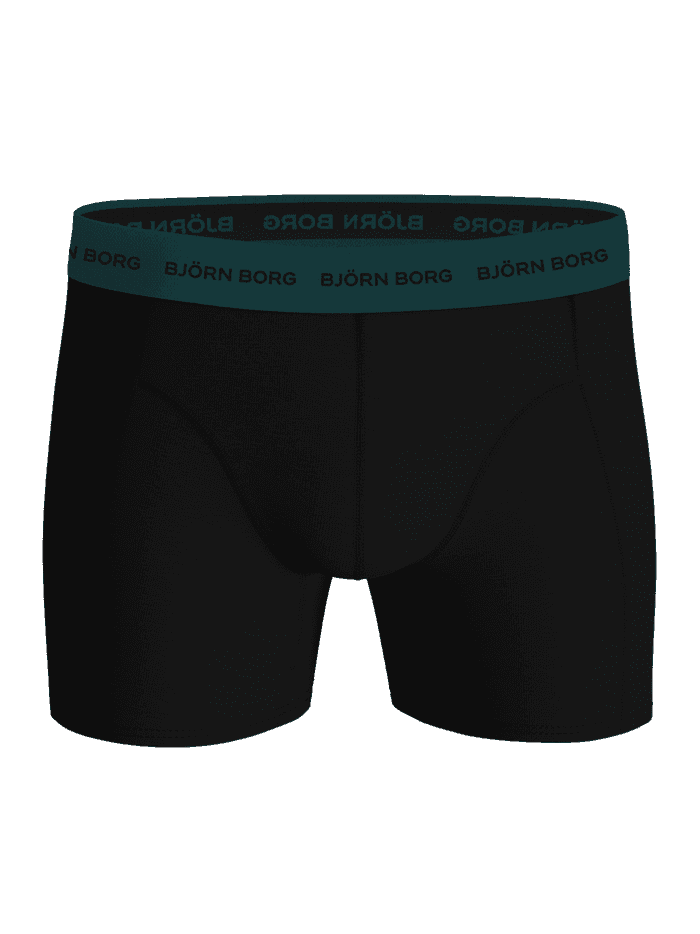 Vue de face du Cotton Stretch Boxers 5-pack noir en coton extensible, taille verte à logo noir alliant style et fonction. - Image 4
