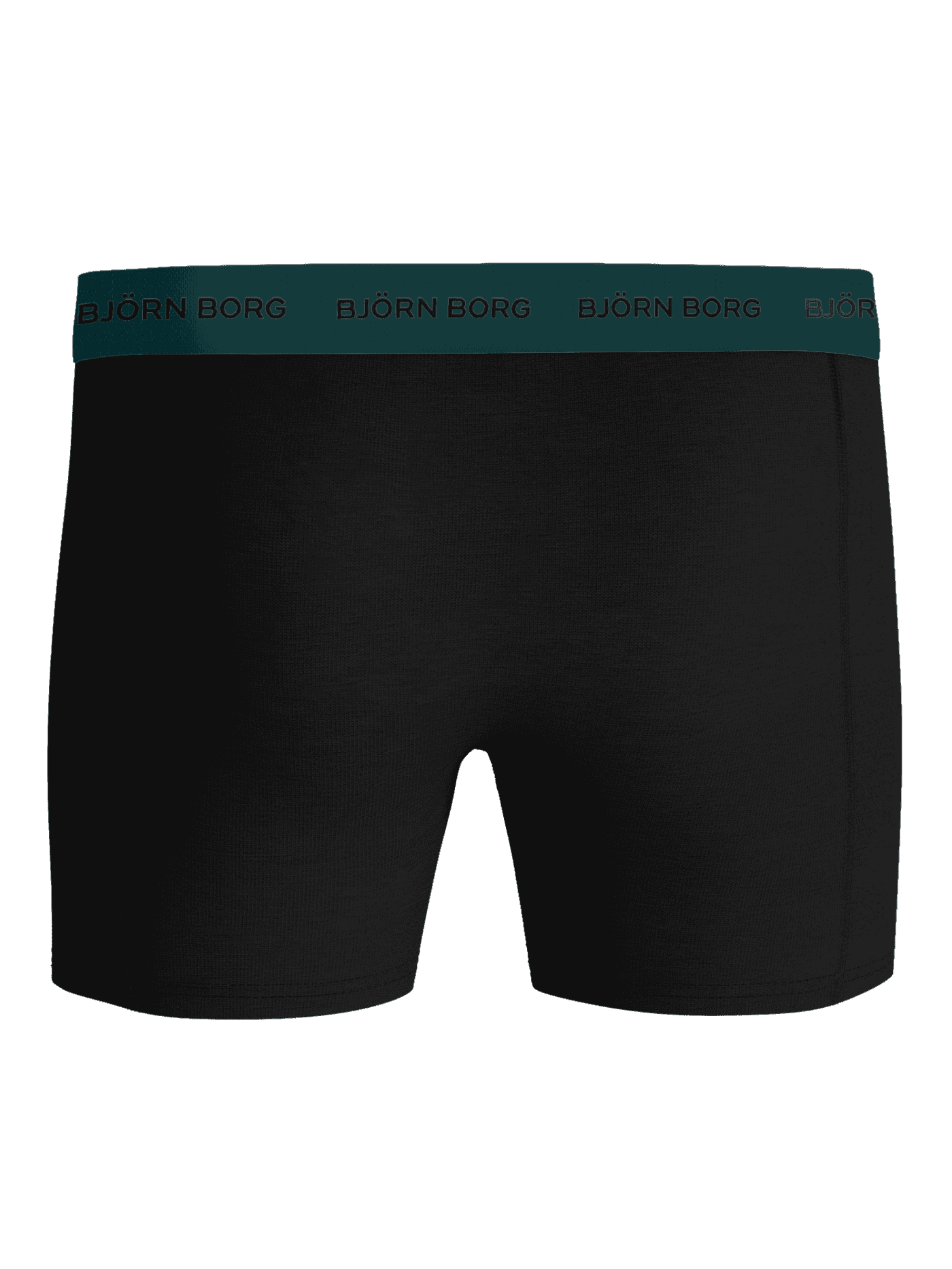 Front view of the black Cotton Stretch Boxers 5-pack featuring a teal elastic waistband and black Björn Borg logo. - Image 3