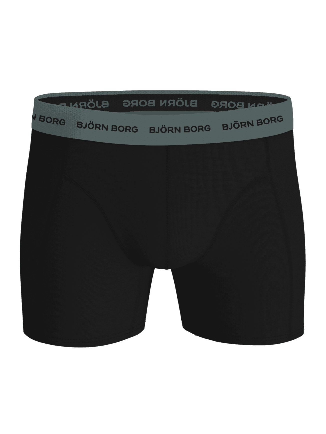 Front view of the Cotton Stretch Boxers 5-pack in black with a green microfiber waistband and black logo. - Image 7