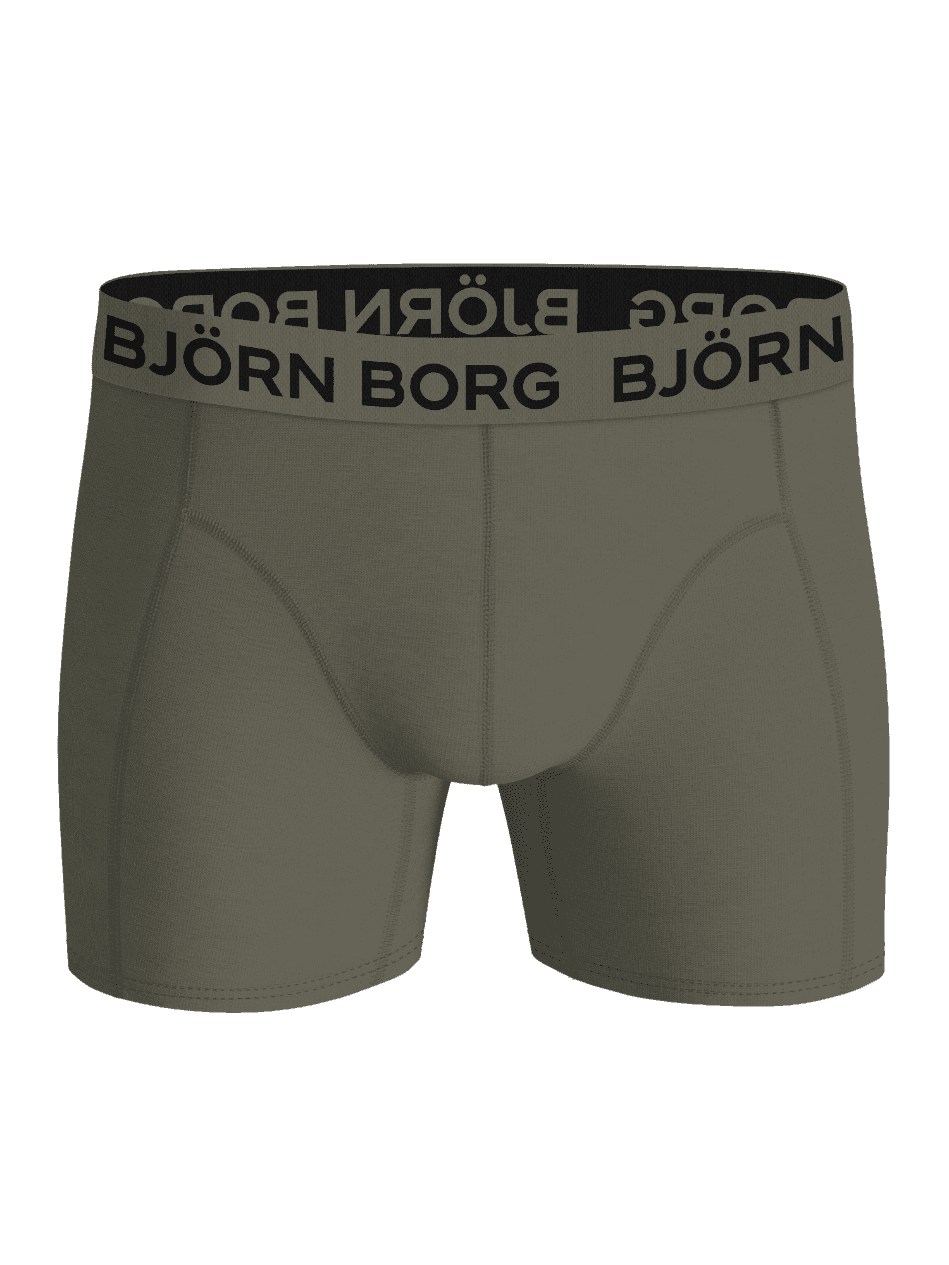 Front view of the green Björn Borg Cotton Stretch Boxers 7-pack with a black logo elastic waistband. - Image 9