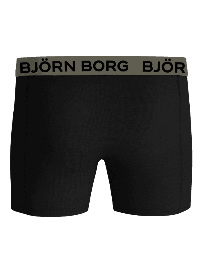 Vue de face du Cotton Stretch Boxers 7-pack noir avec ceinture en microfibre verte et logo noir. - Image 3