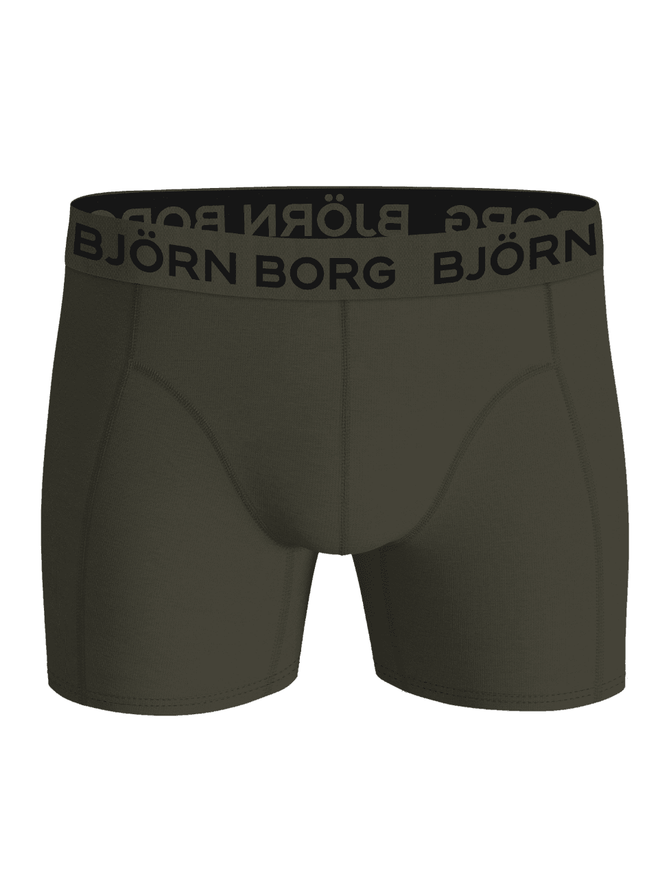 Front view of the green Cotton Stretch Boxers 7-pack, featuring soft cotton and a functional black logo waistband. - Image 5