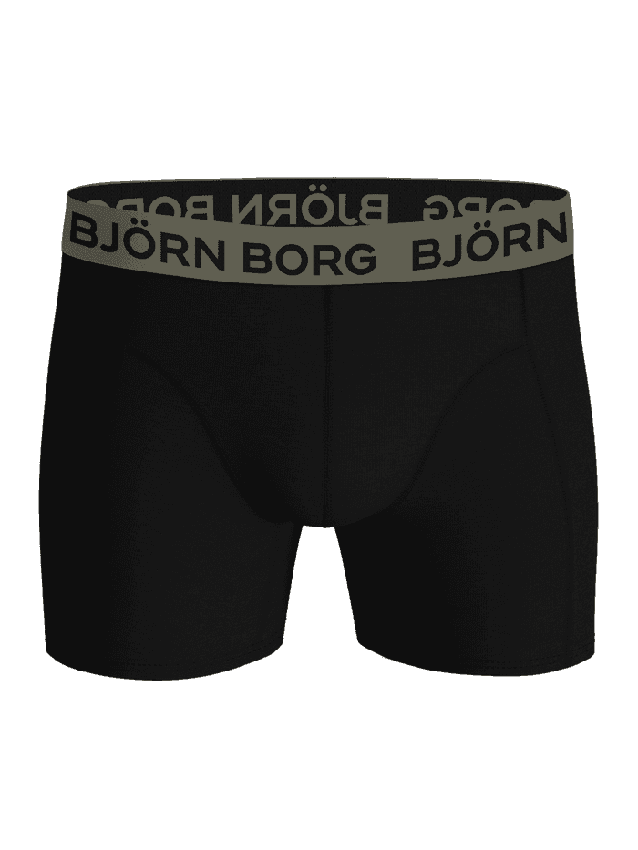 Vue de face du Cotton Stretch Boxers 7-pack noir en coton pour homme avec ceinture à logo vert fonctionnelle. - Image 2