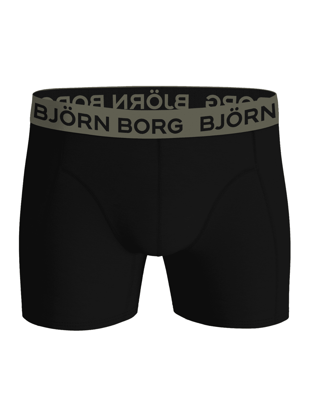 Front view of the black Björn Borg Cotton Stretch Boxers 7-pack featuring soft cotton and a green waistband with black logos. - Image 8