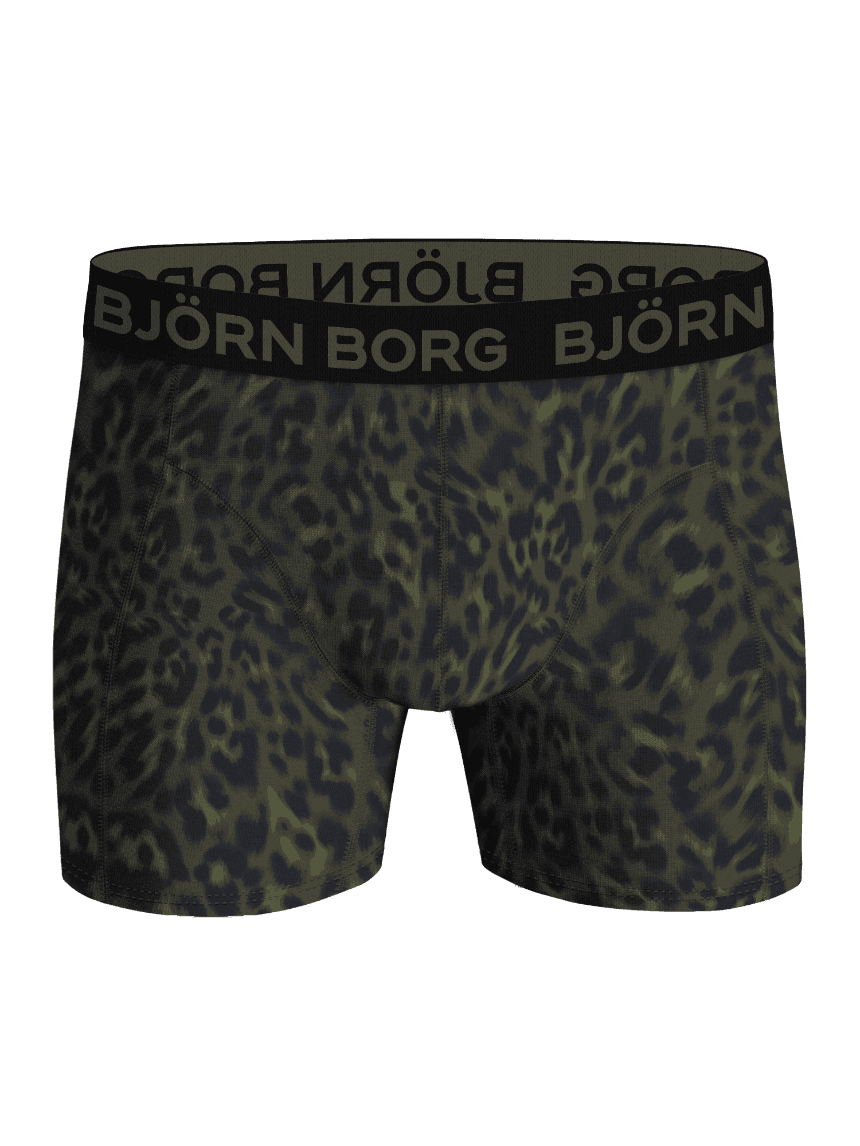 Cotton Stretch Boxers 7-pack featuring green and black animal print boxer briefs with a green logo on a microfiber waistband. - Image 6