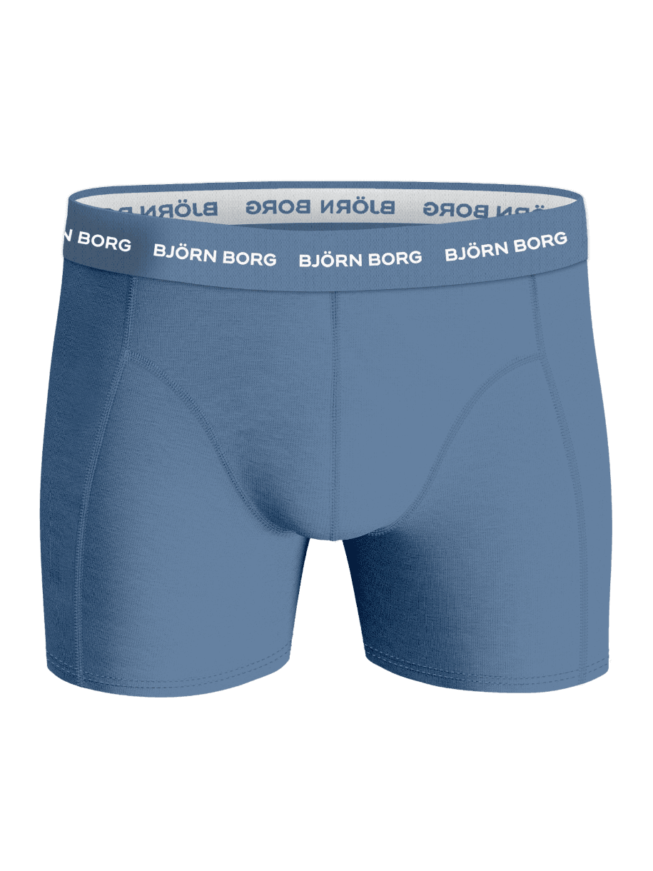 Front view of the Cotton Stretch Boxers 7-pack in Blue, featuring cotton stretch boxer briefs with a white logo waistband. - Image 9