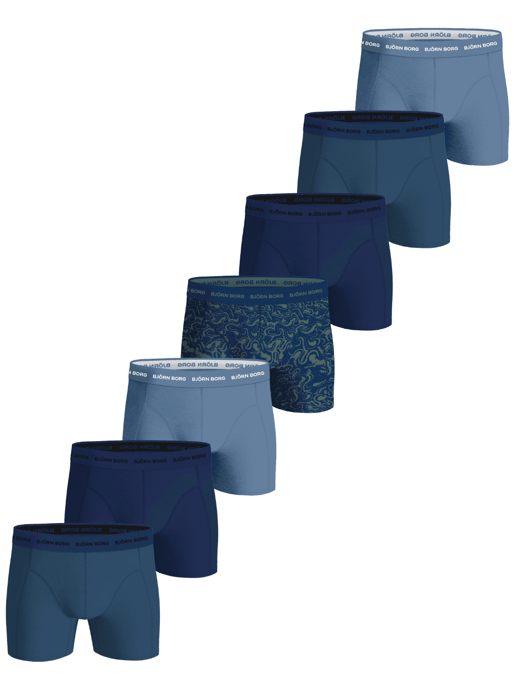 Cotton Stretch Boxers 7-pack in blauw en grafische print met een comfortabele witte microvezel logo-tailleband voor heren. - Image 1
