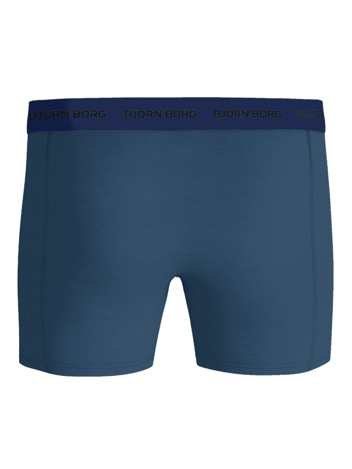 Vue de face du Cotton Stretch Boxers 7-pack bleu en coton extensible avec ceinture à logo noir et coupe confortable. - Image 3