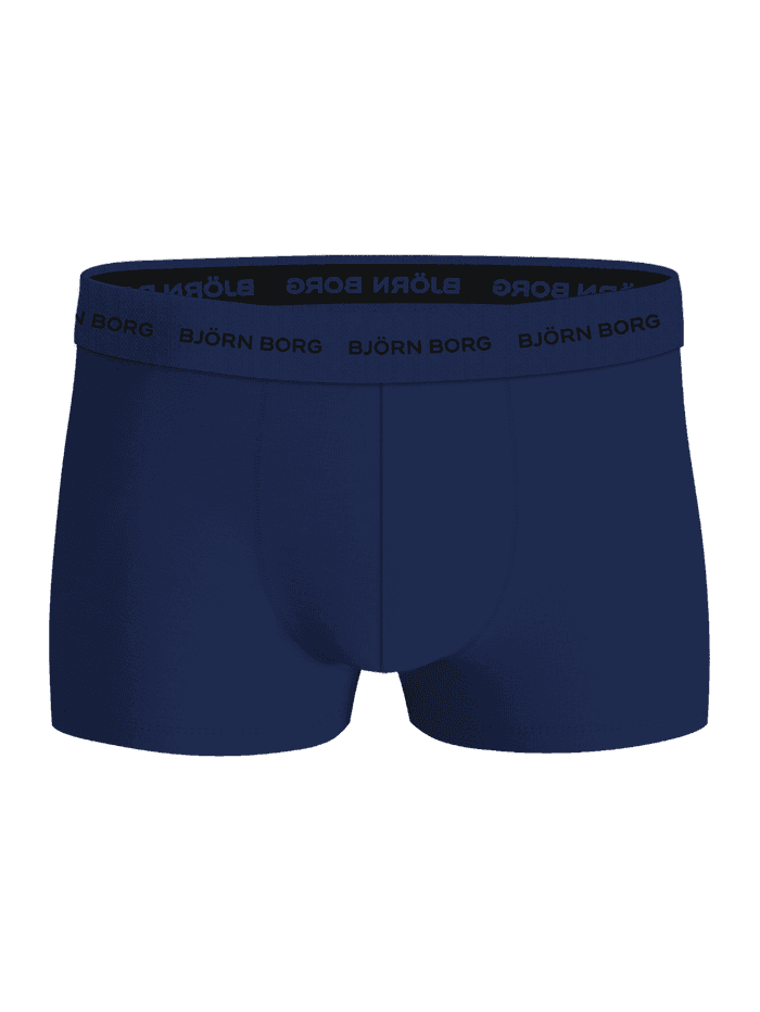 Vue de face du shorty Cotton Stretch Trunks 3-pack bleu marine en coton doux avec ceinture à logo noir et coupe confortable. - Image 2