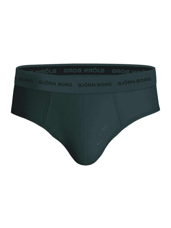 Vue de face du Cotton Stretch Briefs 3-pack vert pour homme avec ceinture en microfibre à logo noir et coupe fonctionnelle. - Image 2