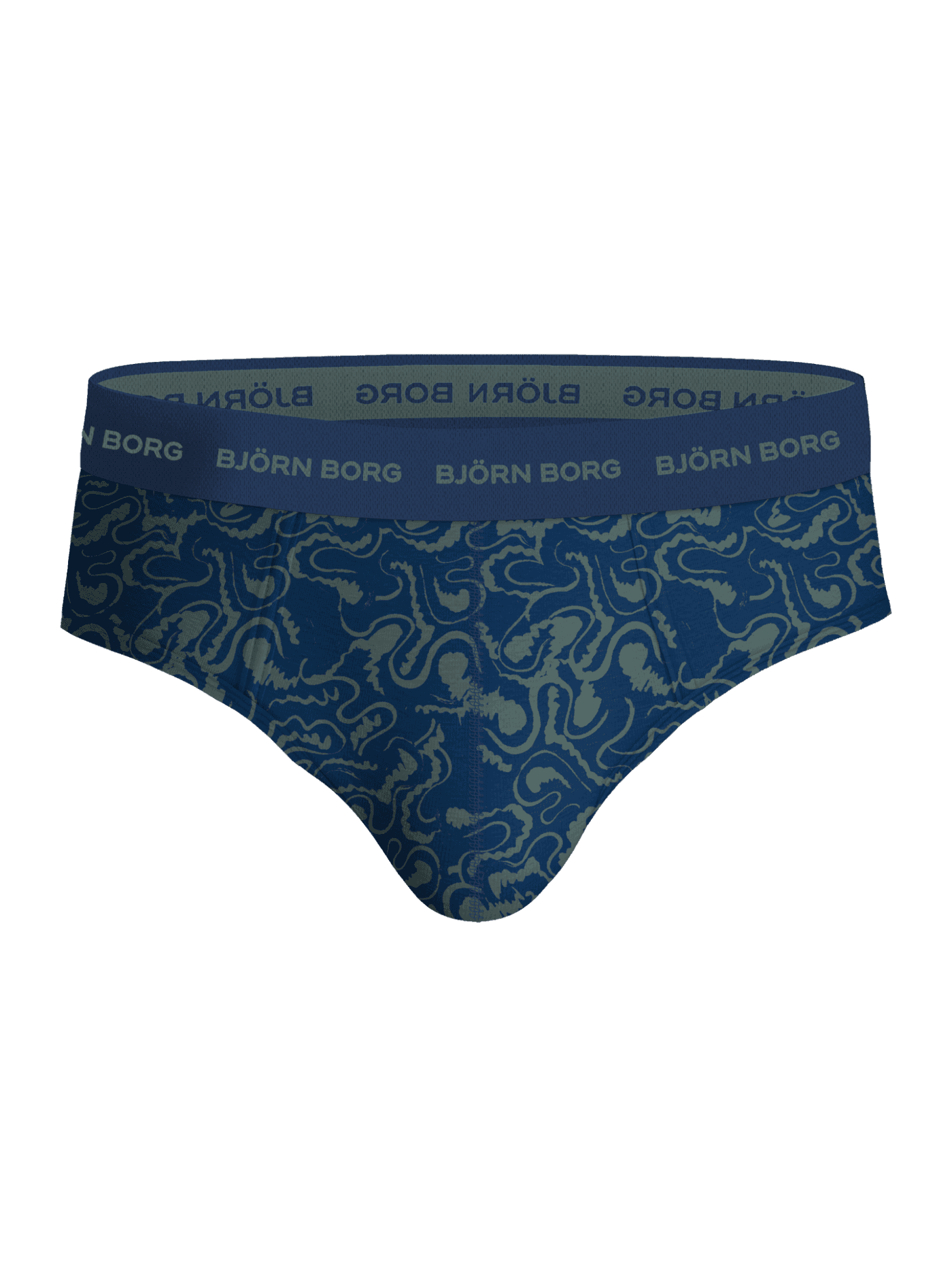 Cotton Stretch Briefs 3-pack in blauw en groen met golvende print en kenmerkende logotailleband, vooraanzicht. - Image 4