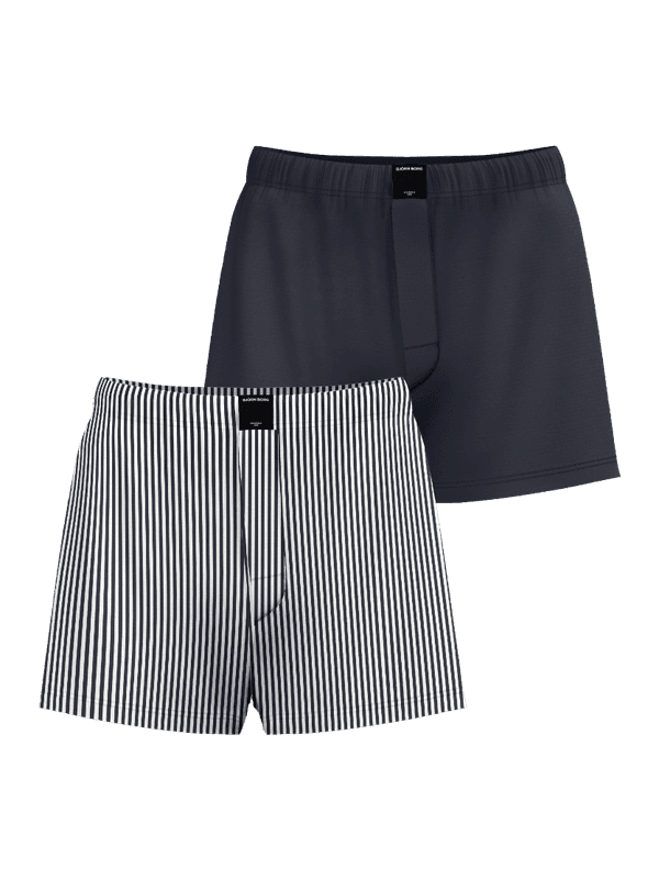 Cotton Stretch Woven Boxers Shorts 2-pack i marinblått och marinblå ränder i mjuk vävd bomull med en lös passform.
