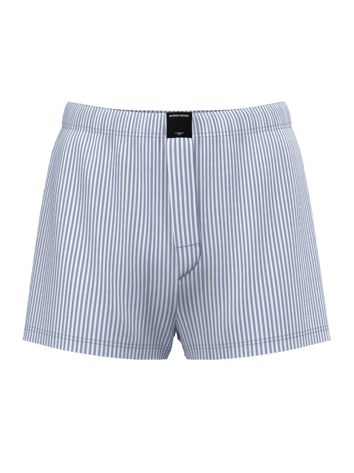 Blauw en wit gestreepte Cotton Stretch Woven Boxers Shorts 2-pack van geweven katoen met een zwart logo-label. - Image 2