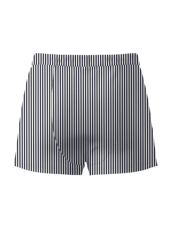 Cotton Stretch Woven Boxers Shorts 2-pack met marineblauwe en witte verticale strepen van 100% katoen, achteraanzicht. - Image 3