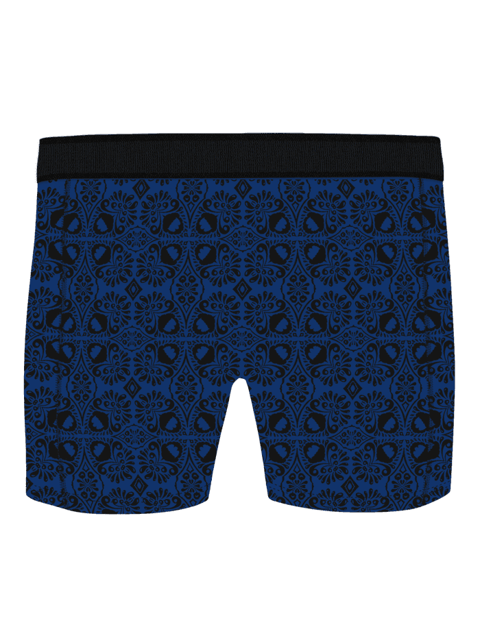Organic Cotton Stretch Boxers 2-pack bleu marine en coton biologique à imprimé ornemental noir et bleu. - Image 3