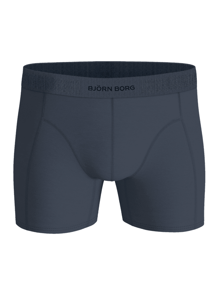 Vue de face du Organic Cotton Stretch Boxers 2-pack Marine en coton biologique avec ceinture à logo noir. - Image 4