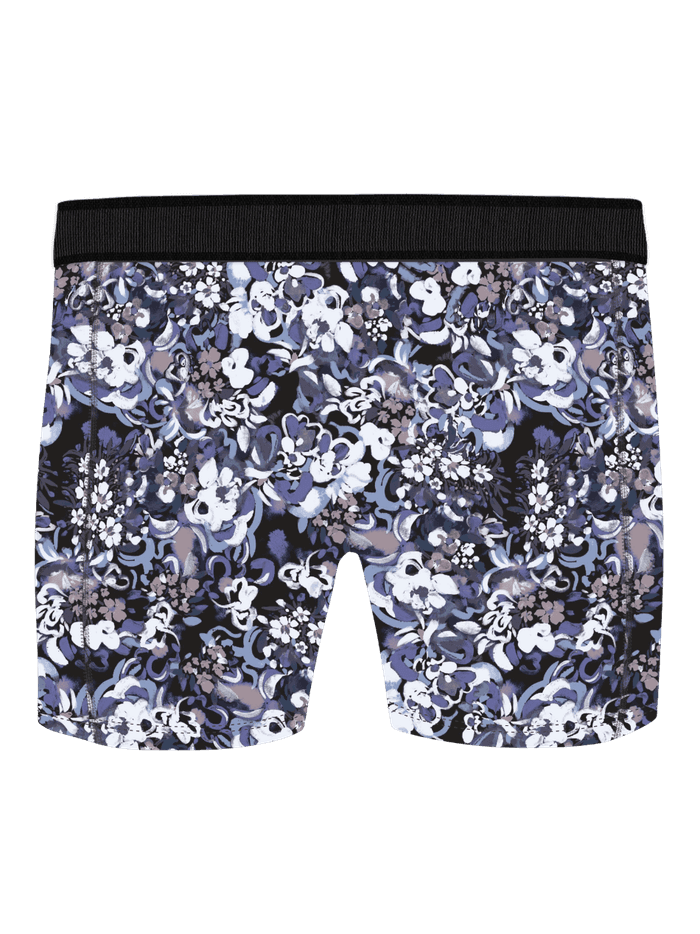Organic Cotton Stretch Boxers 2-pack à imprimé floral bleu et blanc avec une ceinture noire à logo. - Image 3