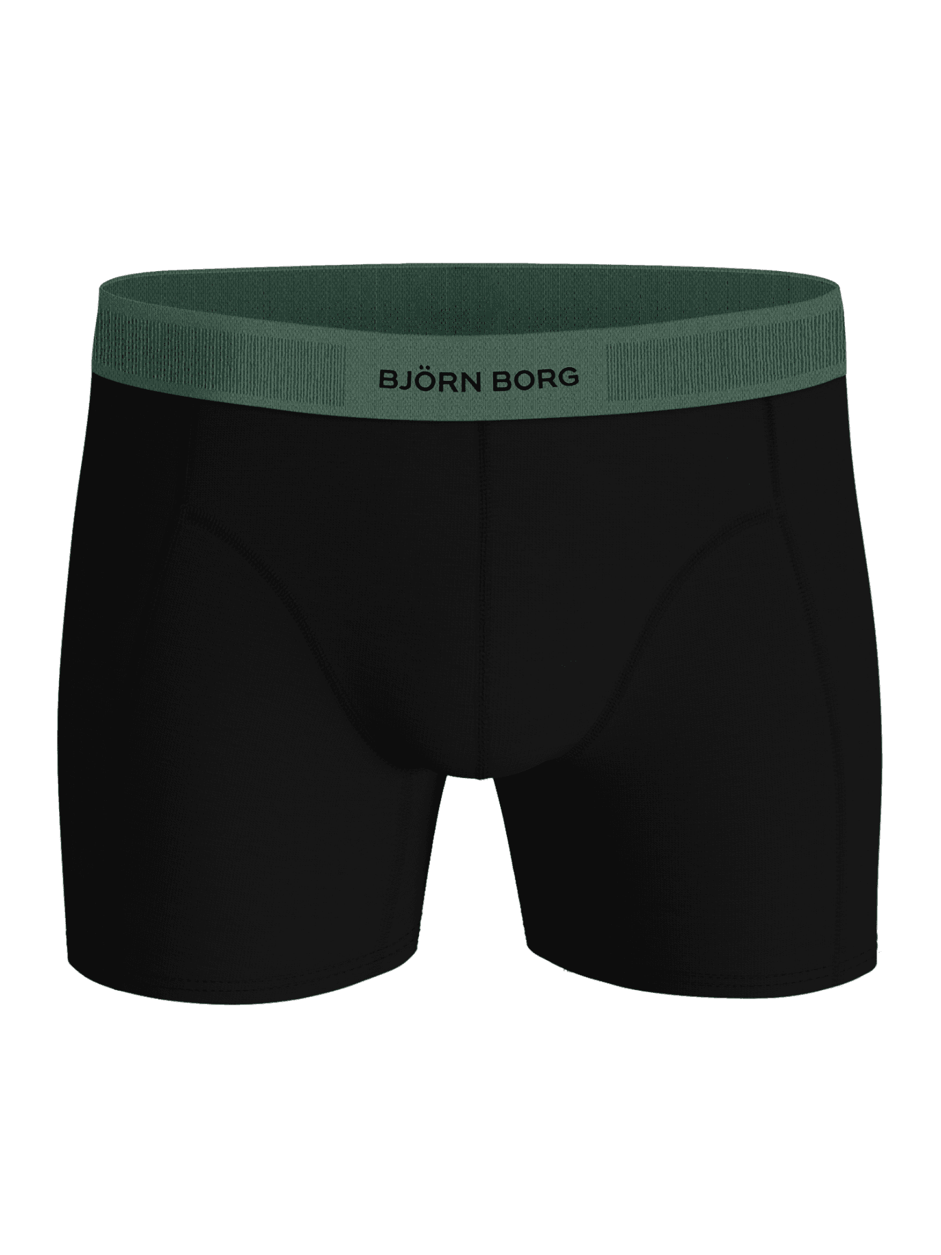 Front view of the Organic Cotton Stretch Boxers 2-pack in black featuring a green microfiber logo waistband. - Image 4