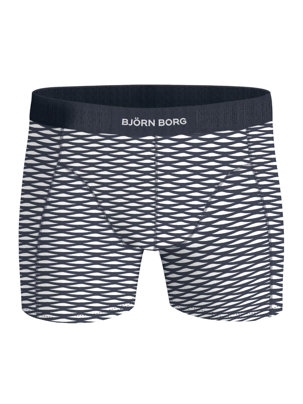 Organic Cotton Stretch Boxers 3-pack mit marineblau-weißem Wellenmuster und weißem Logo am elastischen Bund. - Image 4