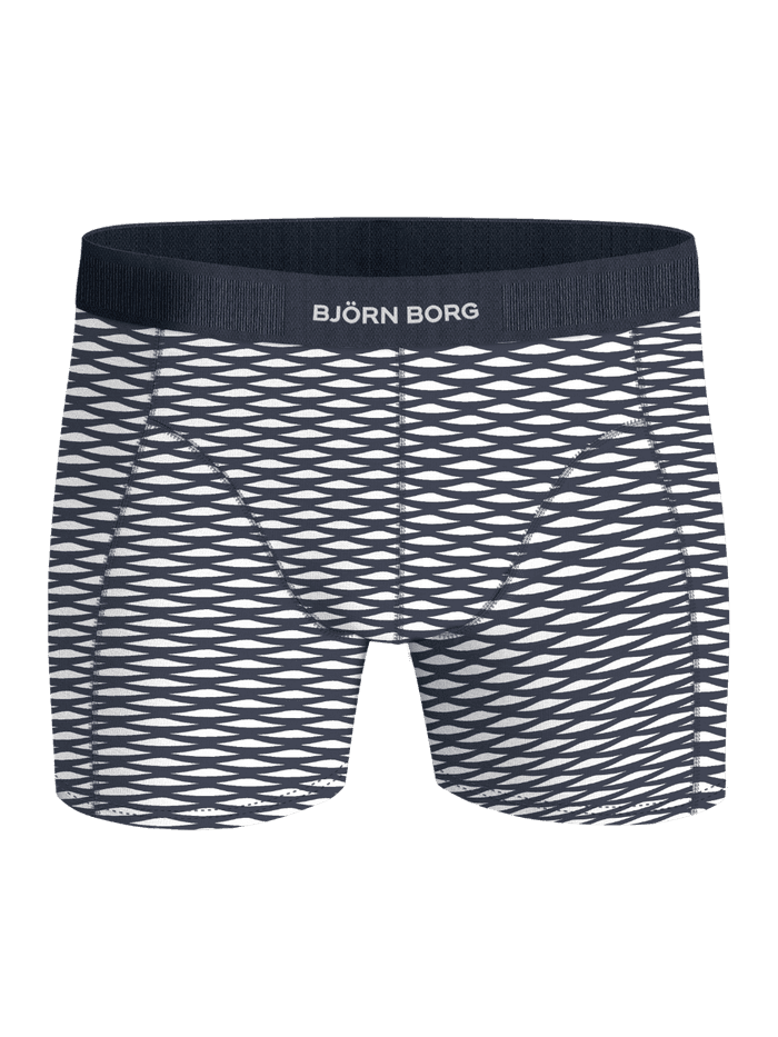 Organic Cotton Stretch Boxers 3-pack med marineblåt og hvidt bølgemønster og hvidt logo på elastikken. - Image 4