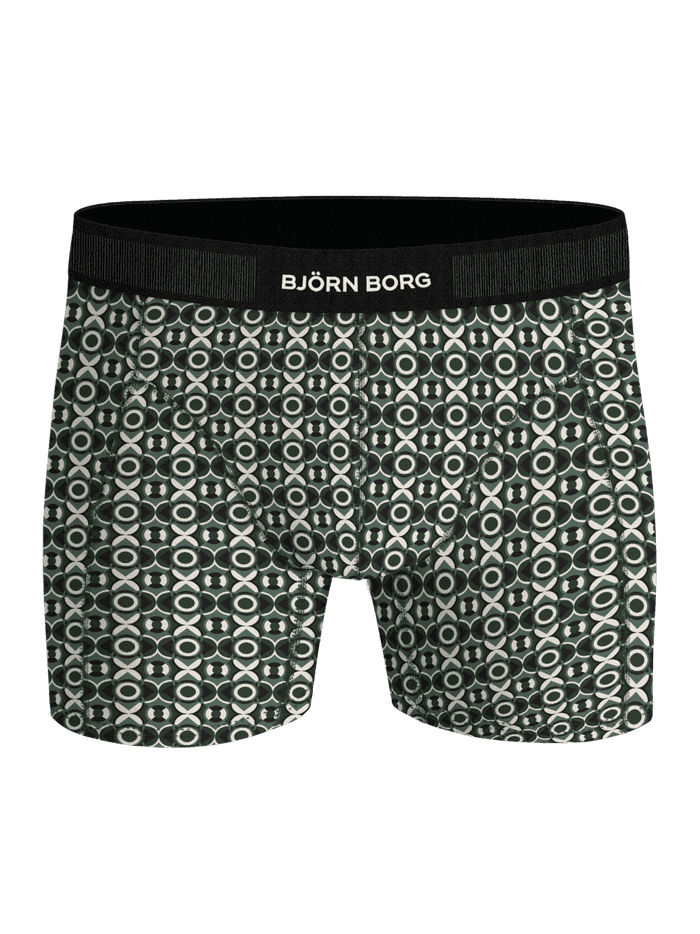 Organic Cotton Stretch Boxers 3-pack i grøn med print set forfra med hvidt logo på det sorte elastikbånd. - Image 4