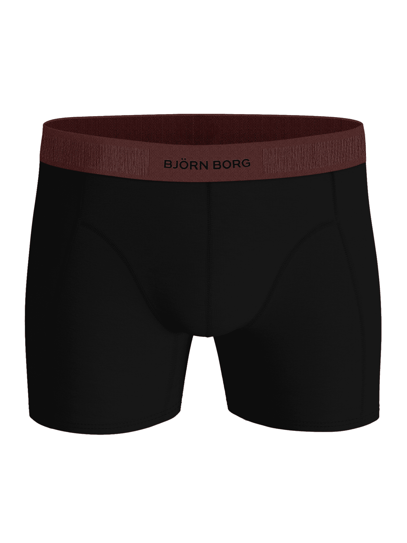 Front view of the Organic Cotton Stretch Boxers 3-pack in Black, featuring a maroon logo waistband and a functional fit. - Image 6