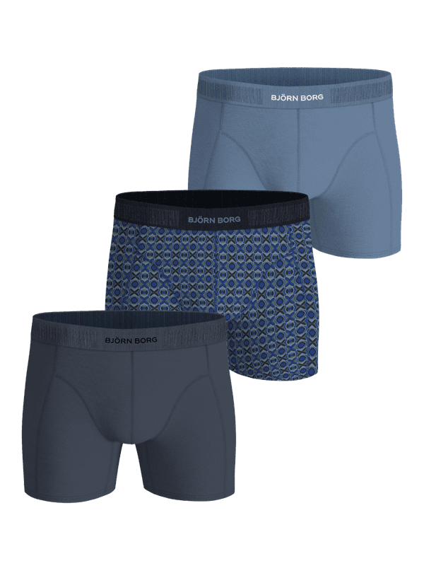 Organic Cotton Stretch Boxers 3-pack in Blue (Blue) featuring stylish, functional boxer briefs with a print and white logos.