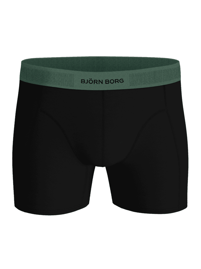 Organic Cotton Stretch Boxers 3-pack i Black (Sort) set forfra med grøn elastiklinning og sort logo. - Image 5