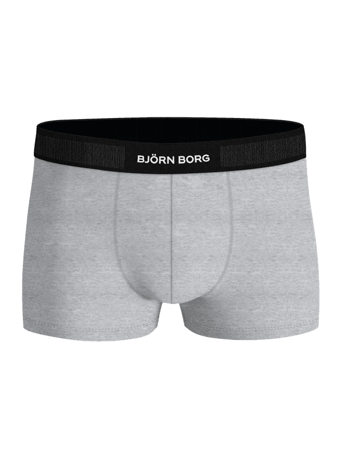 Organic Cotton Stretch Trunks 3-pack in grijs melange met zwarte tailleband en wit logo, vooraanzicht. - Image 4