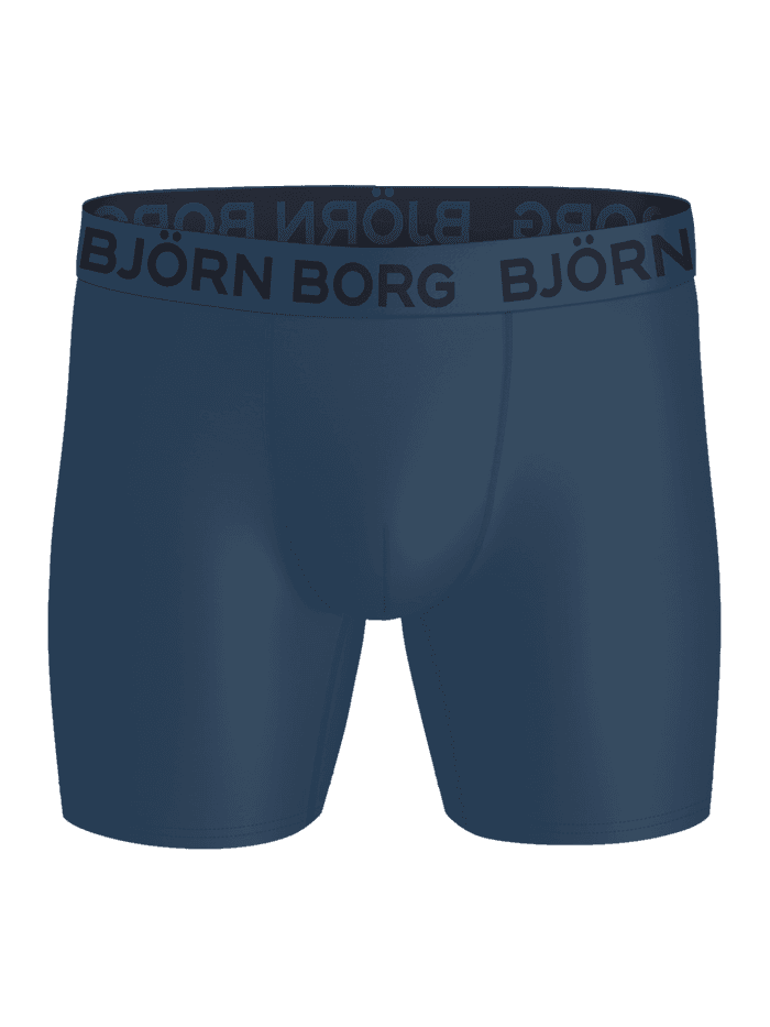 Sports Microfiber Boxers 3-pack til mænd i marineblå til træning set forfra med sort logo på taljen. - Image 2