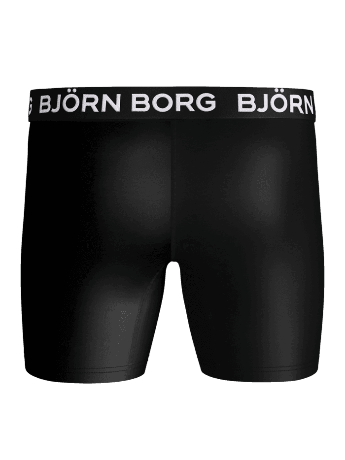 Back view of the black Björn Borg Sports Microfiber Boxers 5-pack, training boxer briefs with a white logo. - Image 3