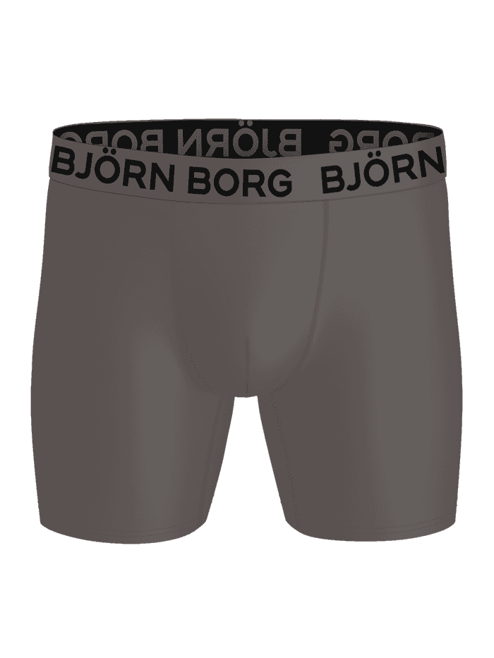Front view of grey Björn Borg Sports Microfiber Boxers 5-pack for men, featuring a black logo waistband for training. - Image 4