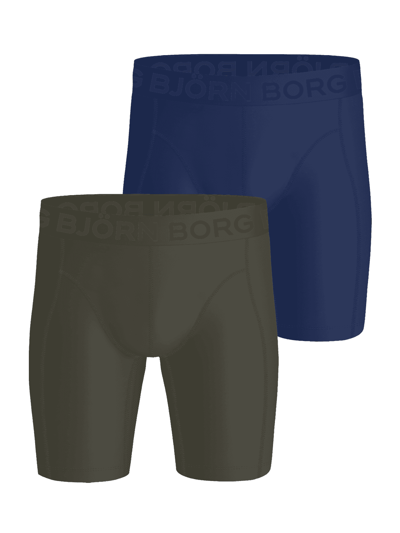 Sports Lightweight Long Leg Boxers 2-pack in navy blue and green, made with performance microfiber for training. - Image 2