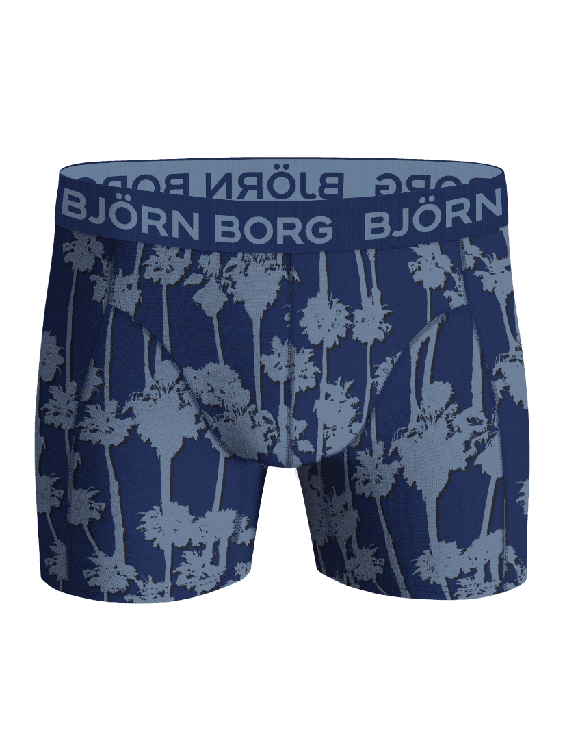 Blå Bamboo Boxers 2-pack i mjuk bambuviskos med palmmönster och en marinblå resår med ljusblå logotyp. - Image 2