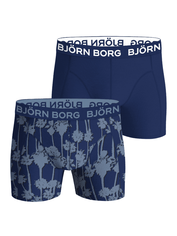 Bamboo Boxers 2-pack in Blue (Blue) featuring solid and palm tree print boxer briefs with a white logo waistband for fit.