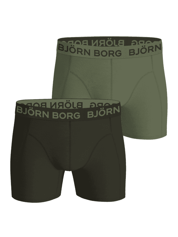 Front view of the Bamboo Boxers 2-pack in green, featuring soft bamboo viscose boxer briefs with Björn Borg logo waistbands.