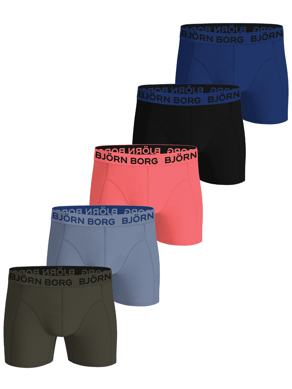 Björn Borg Cotton Stretch Boxers 5-pack voor kids in groen, blauw, roze en zwart van zacht katoen met logo-tailleband. - Image 1
