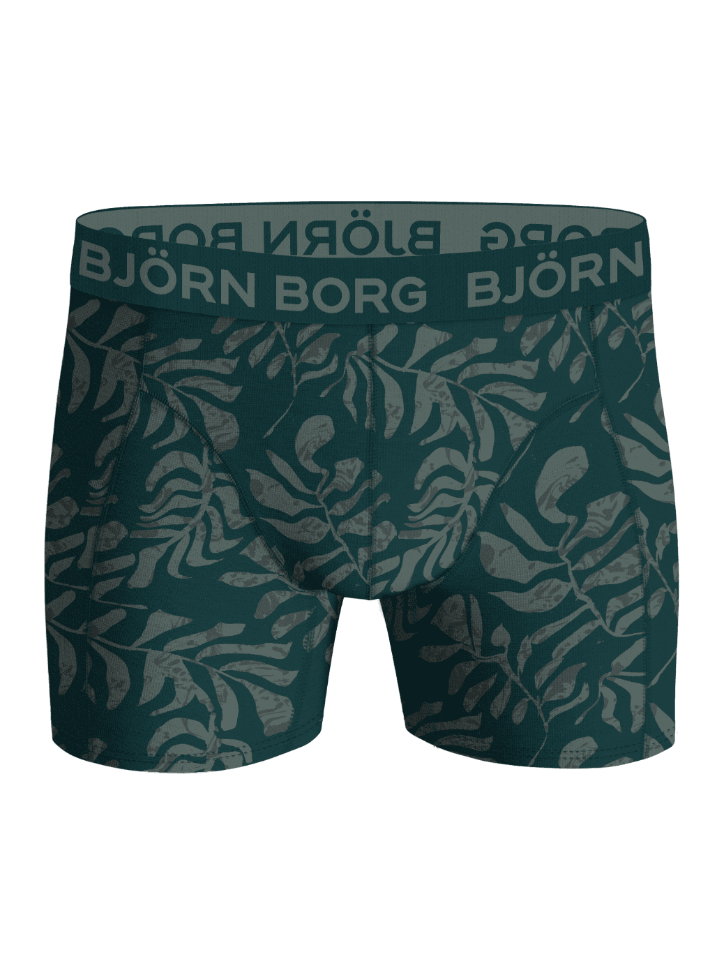 Cotton Stretch Boxers 5-pack för kids i grönt med lövmönster och grå logoresår sedda framifrån. - Image 5