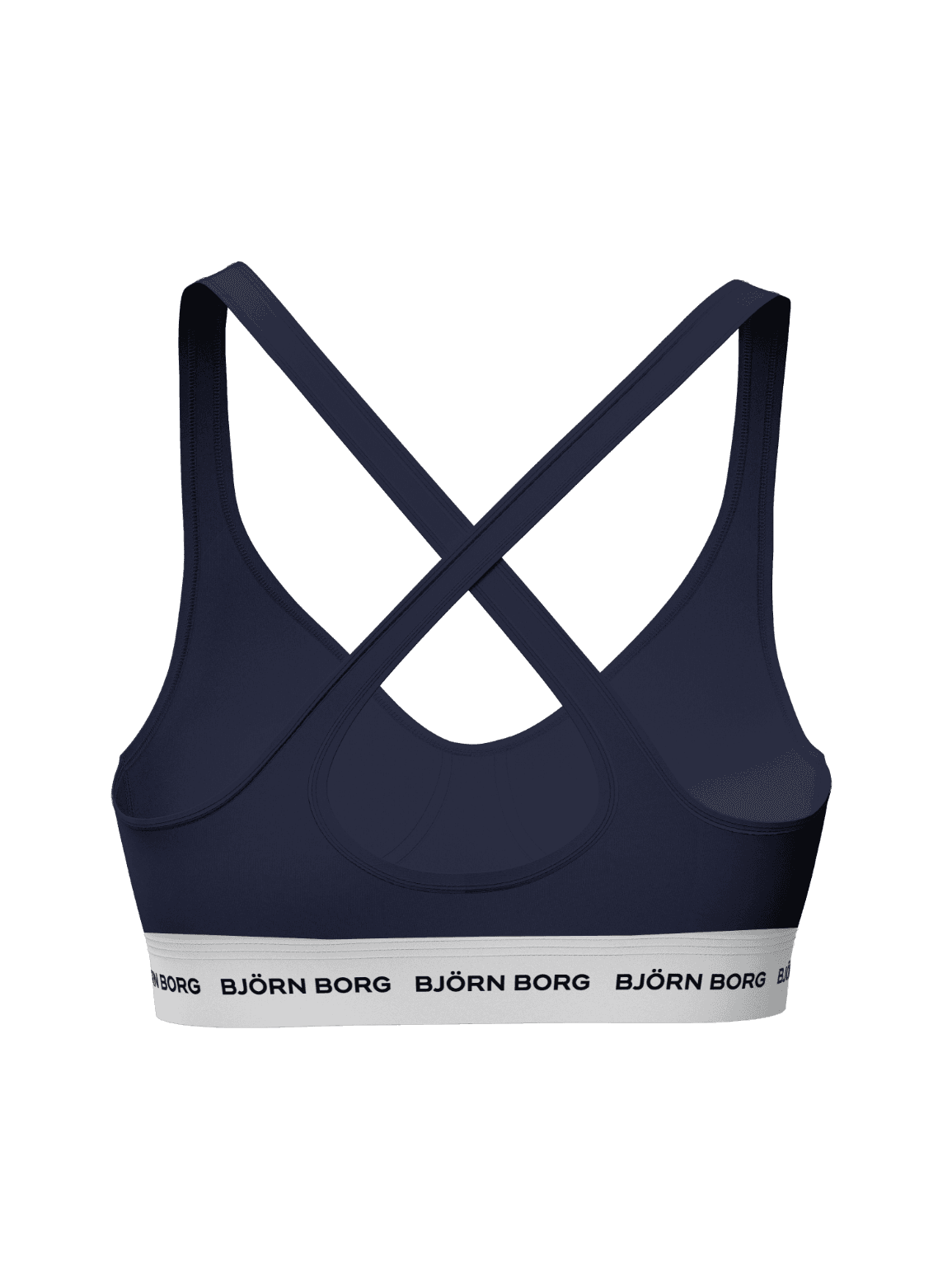 Back view of the navy Logo Bralette in soft cotton, featuring a crossed back and iconic Björn Borg elastic for a secure fit. - Image 3