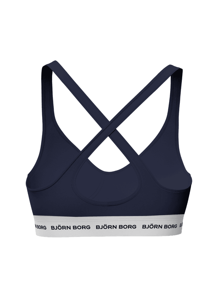 Achteraanzicht van de marineblauwe Logo Bralette van zacht katoen met een gekruiste rug en iconisch Björn Borg-elastiek. - Image 3